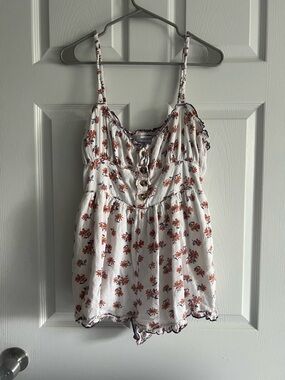 Urban Outfitters White Floral Romper with Purple Trim